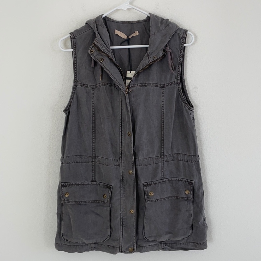 NWT Max Jeans Sleeveless Hooded Grey Utility Vest